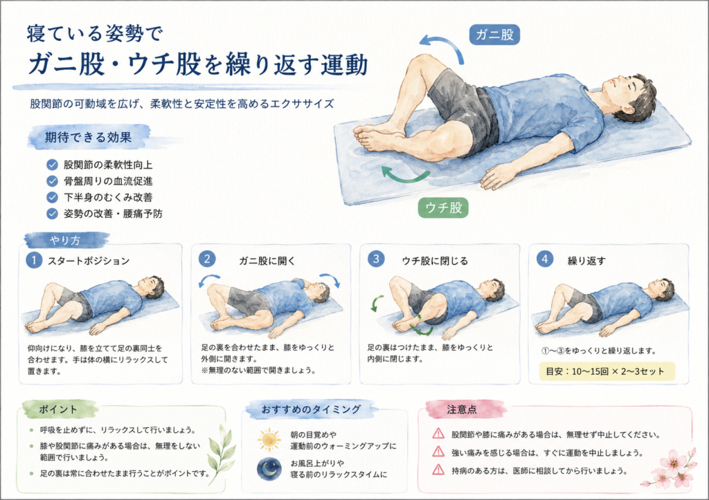 股関節をガニ股、ウチ股の動きを示す資料